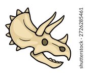 Triceratops skull illustration, vector fossil skeleton isolated on white