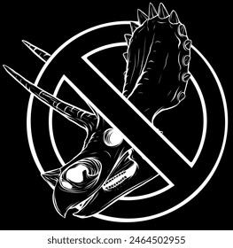 Triceratops Skull Outline in white line on black background