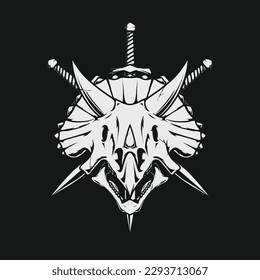 triceratops skull and sword drawing