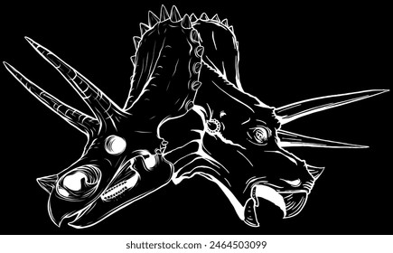 Triceratops Skull in white line on black background