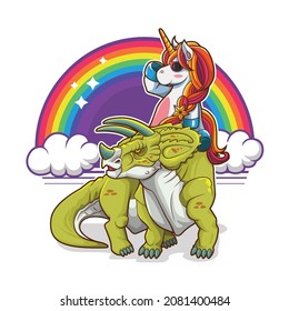 triceratops and unicorn vector illustration design