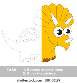 Triceratops in vector colorful to be traced. Restore dashed line and color the picture. Visual game for children. Worksheet to be colored.