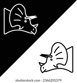 Triceratops Vector Icon, Lineal style icon, from Animal Head icons collection, isolated on Black and white Background.