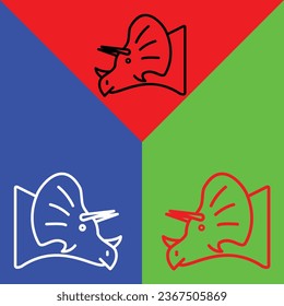 Triceratops Vector Icon, Lineal style icon, from Animal Head icons collection, isolated on Red, Blue and Green Background.