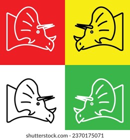 Triceratops Vector Icon, Lineal style icon, from Animal Head icons collection, isolated on Red, Yellow, White and Green Background.