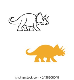 Triceratops vector silhouette and contour. Cute dinosaur isolated on white background.