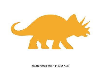 Triceratops Vector Silhouette. Cute Dinosaur Orange Silhouette Isolated On White Background.