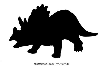 Triceratops vector silhouette illustration. A plant-eater. The largest of the horned dinosaurs. About 20 ft (6 m) long. Upper Cretaceous, about 70 million years ago. 