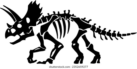 Triceratops vector silhouette. Side view. Dinosaur skeleton. reptile bones, Isolated vector illustration. Hand drawn