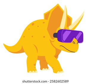 Triceratops in VR glasses. Bright vector isolated illustration.