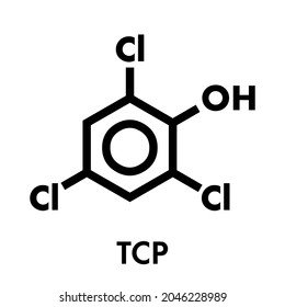 Trichlorophenol (TCP, 2,4,6-trichlorophenol) molecule. Skeletal formula.