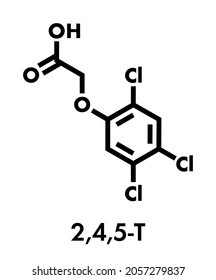 Acido triclorofenoxiacético (2,4,5-T) molécula herbicida (auxina sintética). Fórmula esquelética.