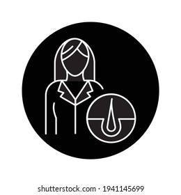 Trichologist black glyph icon. Subject matter expert. Pictogram for web page, mobile app, promo. UI UX GUI design element. Editable stroke.
