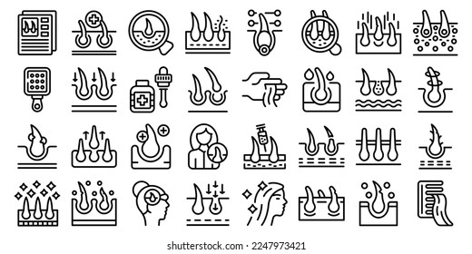 Trichologist icons set outline vector. Medical hair. Clinic treatment