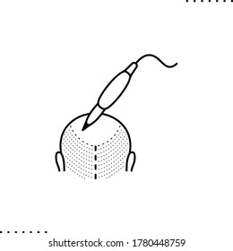 Trichopigmentation of the bald head vector icon in outlines 