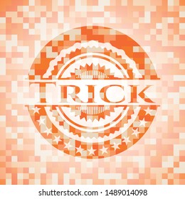 Trick abstract emblem, orange mosaic background