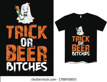 Trick or beer bitches -Halloween T-Shirt Design. Halloween Vector Graphic. Halloween T-Shirt illustration. Horns head devil t-shirt design. Beautiful and eye catching Halloween vector 