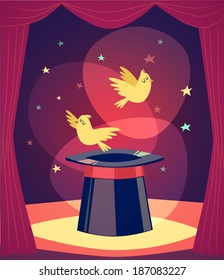 Trick with birds. Vector illustration.