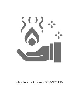 Trick with fire in hand, magic grey icon.