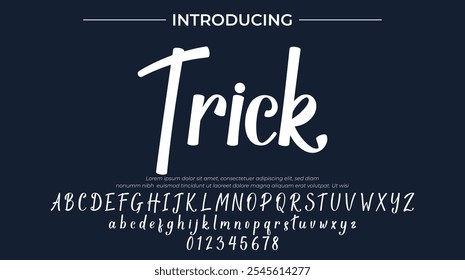 Trick Font Pincel elegante pintado com letras maiúsculas vetoriais, alfabeto, fonte