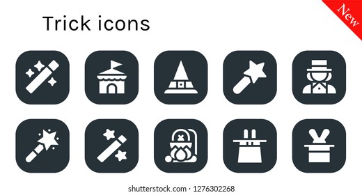  trick icon set. 10 filled trick icons. Simple modern icons about  - Wand, Circus, Witch, Magic wand, Magician, Magic, Cauldron, Magic hat