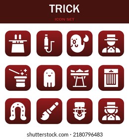 trick icon set. Vector  illustrations related with Magic hat, Jack and Ghost