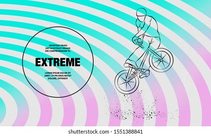 Trick on the BMX bike. Vector outline of extreme cyclist illustration.