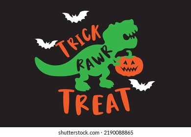 Trick Rawr Treat with Dinosaur Halloween Printable Vector Illustration