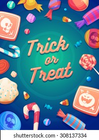 Trick or Trick. Set of colorful halloween sweets and candies icons