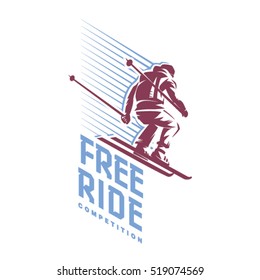 Trick of skier. Free ride. Sport emblem