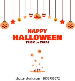 Trick or treat background. Halloween fun banner. Halloween party. Happy Halloween. Orange character.