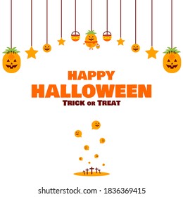 Trick or treat background. Halloween party. Happy Halloween. Pineapple character.