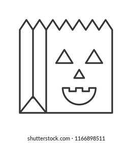 trick or treat bag with creepy face, Halloween related hollow outline icon, editable stroke