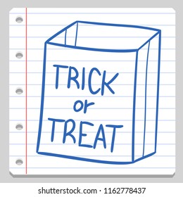 Trick or Treat Bag Halloween Notebook School Doodle Icon Symbol Sketch Line Art