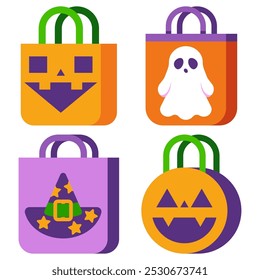 Trick or treat bags vector cartoon set isolated on a white background.