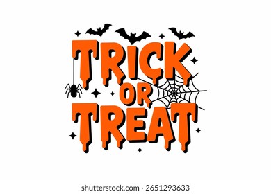 Trick ou tratar banner, morcego de Halloween e teia de aranha, saudação de outubro festivo, convite de festa de Halloween, projeto de férias assustador