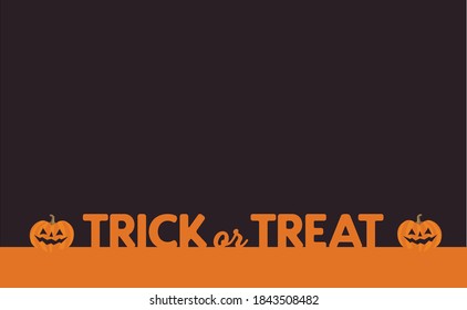 Trick or treat banner for halloween party. Cute pumpkin illustration. 