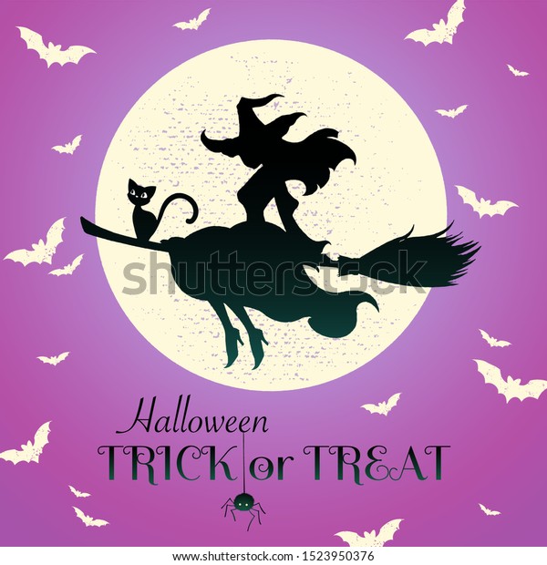 Trick Treat Banner Pretty Witch Flies Stock Vector Royalty Free