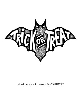 Trick or treat. Bat silhouette isolated on white background. Halloween sign. Vector illustration