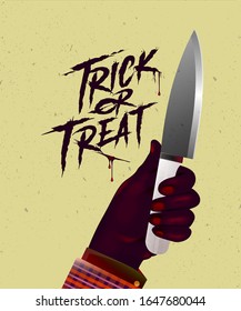 Trick Or treat, black hand holding a knife,  Halloween Bacground