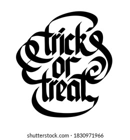 Trick or treat black vector lettering in gothic style. Vector illustration