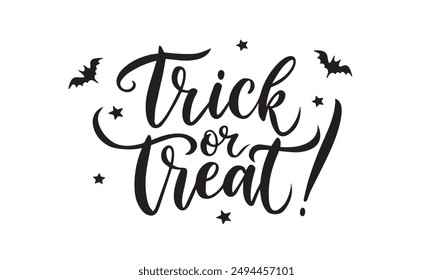 Trick or Treat cita de letras de caligrafía, texto de Vector negro aislado sobre fondo blanco. Bueno para el diseño de Halloween para el cartel, el Anuncio y las invitaciones a eventos de fiesta