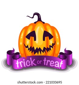 Trick or Treat card with cute cartoon pumpkin character