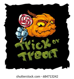 Trick or treat cartoon vector art illustration black background.T-shirt art illustration. Poster vector design. Sticker design