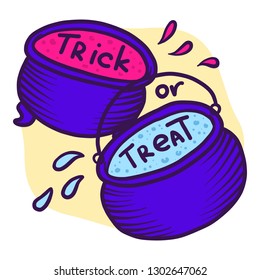 Trick treat cauldron icon. Hand drawn illustration of trick treat cauldron vector icon for web design