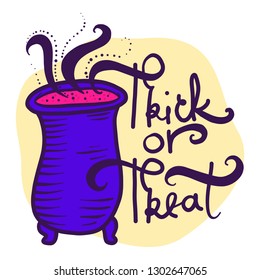 Trick or treat cauldron icon. Hand drawn illustration of trick or treat cauldron vector icon for web design