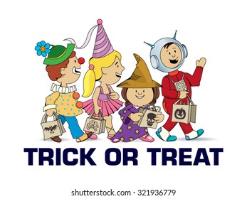 Trick or treat - Children walking asking for candy - Halloween