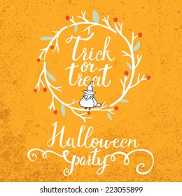 Trick or treat concept card. Bright holiday background in vector