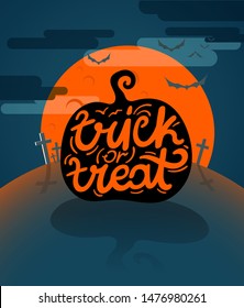 Trick or treat concept. Dark cemetery in a full moon