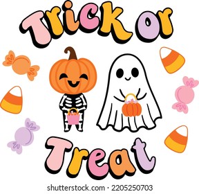 Trick or Treat Cute Halloween Ghost and Pumpkin.